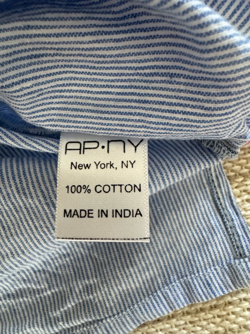 APNY blue stripe embroidered cotton popover top split‎ neck bell sleeve women S - Picture 6 of 6
